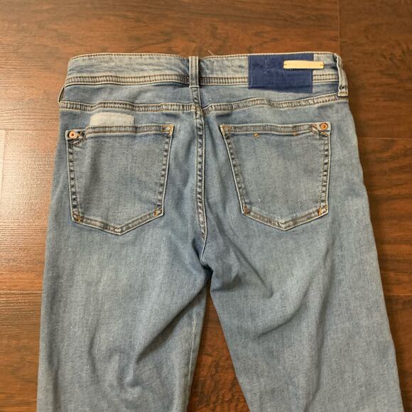 Pilcro & the Letterpress Anthropologie blue patchwork slim boyfriend jeans 25 - Picture 6 of 15